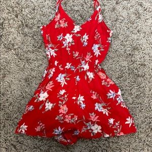 Red floral spaghetti strapped romper